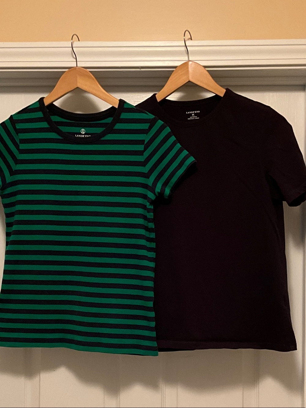 Lands' End Green & Navy Striped Short-Sleeve Tee + Solid Black Tee
